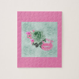 Groen en Roze Teacup & Rozen Legpuzzel