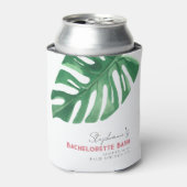 Groen en Roze Tropische Monstera Bachelorette Blikjeskoeler (Blikje Voorkant)