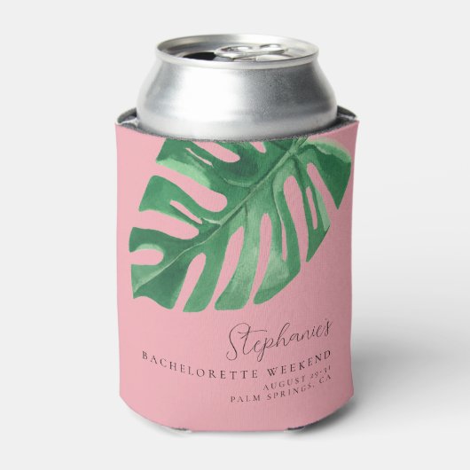 Groen en Roze Tropische Monstera Bachelorette Blikjeskoeler (Blikje Voorkant)
