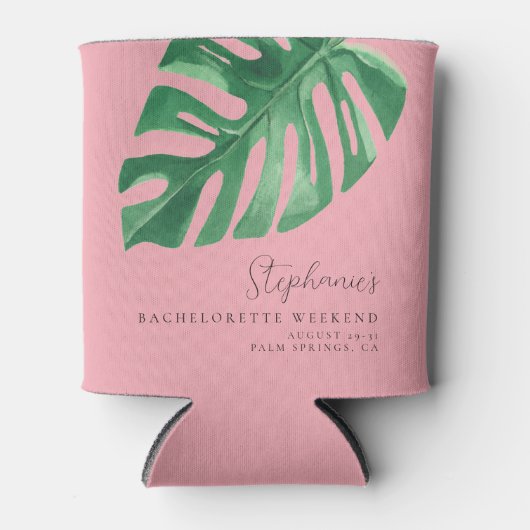 Groen en Roze Tropische Monstera Bachelorette Blikjeskoeler (Voorkant)