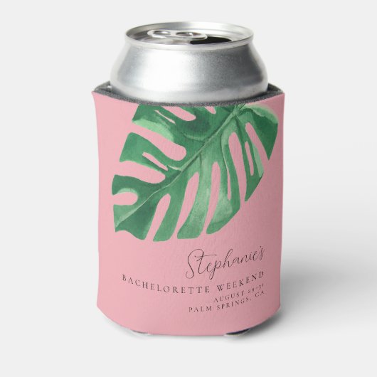 Groen en Roze Tropische Monstera Bachelorette Blikjeskoeler (Blikje Achterkant)