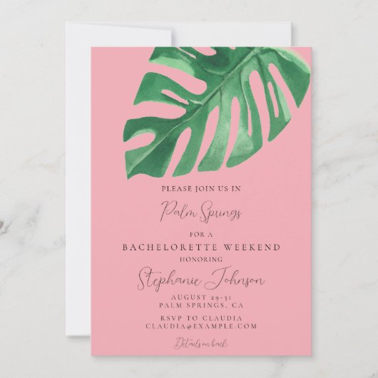 Groen en Roze Tropische Monstera Bachelorette Kaart (Voorkant)