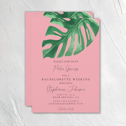 Groen en Roze Tropische Monstera Bachelorette Kaart