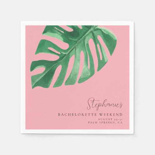 Groen en Roze Tropische Monstera Bachelorette Servet (Voorkant)