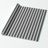Groen en Roze Vetgedrukte Stripe Holiday Wrapping  Cadeaupapier (Uitgerold)
