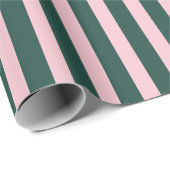 Groen en Roze Vetgedrukte Stripe Holiday Wrapping  Cadeaupapier (Rol Hoek)