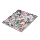 Groen en roze vloeibare acryl tegeltje (Zijkant)