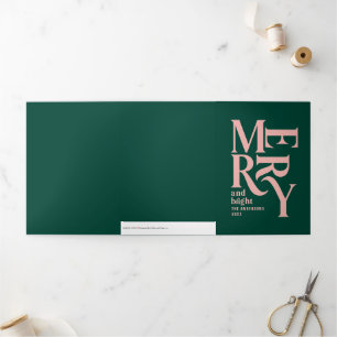 Groen en Roze Vrolijk Kerstfeest Multi Photo Drieluik Wenskaart