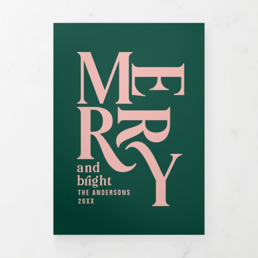 Groen en Roze  Vrolijk Kerstfeest Multi Photo Drieluik Wenskaart (Cover)