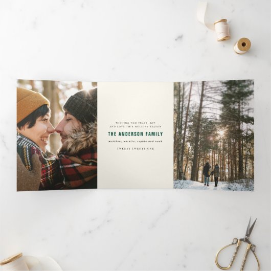 Groen en Roze  Vrolijk Kerstfeest Multi Photo Drieluik Wenskaart (Binnen)