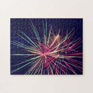 Groen en roze vuurwerk legpuzzel