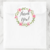 Groen en Roze Waterverf Bloemen Dank u Sticker (Tas)