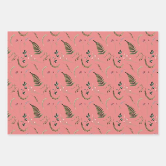 Groen en Roze wilde bloemen Inpakpapier Vel (Voorkant 3)