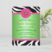 Groen en Roze, Zebra Bridal Shower Invitation Kaart (Staand voorkant)