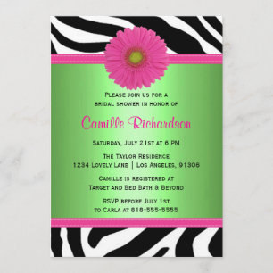 Groen en Roze, Zebra Bridal Shower Invitation Kaart
