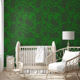 Groen en Salie Groene bloemschil en stok Behang