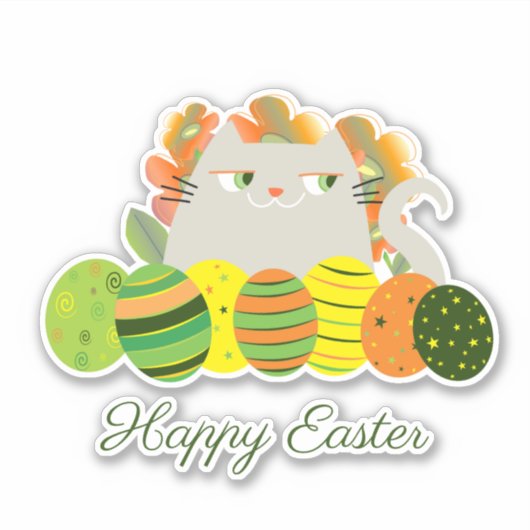 Groen en Sinaasappel Grappige Schattigee Kat Geluk Sticker (Voorkant)