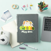 Groen en Sinaasappel Grappige Schattigee Kat Geluk Sticker (iPad Cover)
