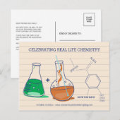 Groen en Sinaasappel Save the Date Chemistry Brief Aankondigingskaart (Voorkant / Achterkant)