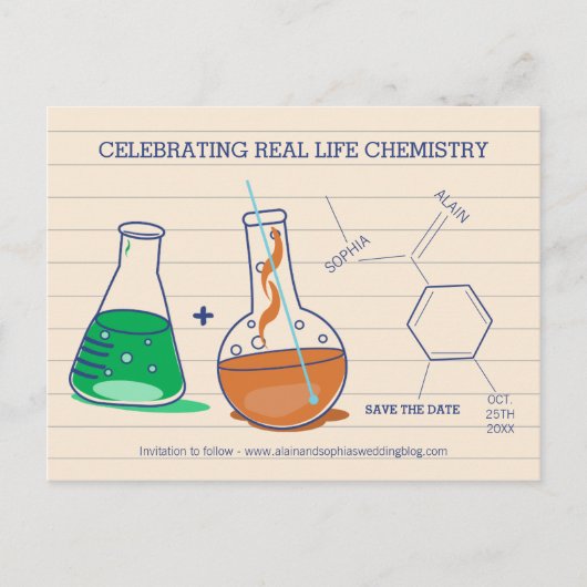 Groen en Sinaasappel Save the Date Chemistry Brief Aankondigingskaart (Voorkant)