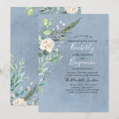 Groen en stoffig blauwe huwelijksbetrokkenheid fee kaart (Voorkant / Achterkant)