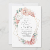 Groen en stoffig Roos Bloemen Baby shower Kaart (Voorkant)