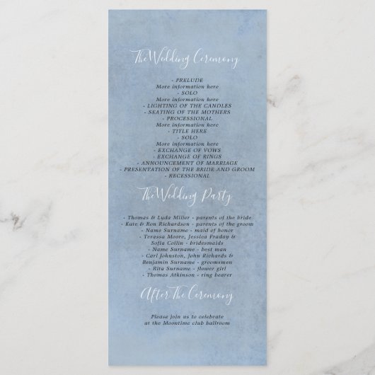 Groen en stoffige blauwe bruiloft programma's (Achterkant)