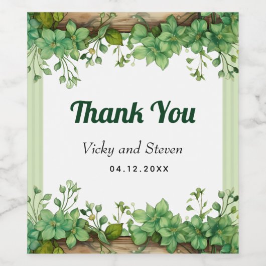 Groen en strepen rustiek Dank u bruiloft Wijn Etiket (Enkel label)