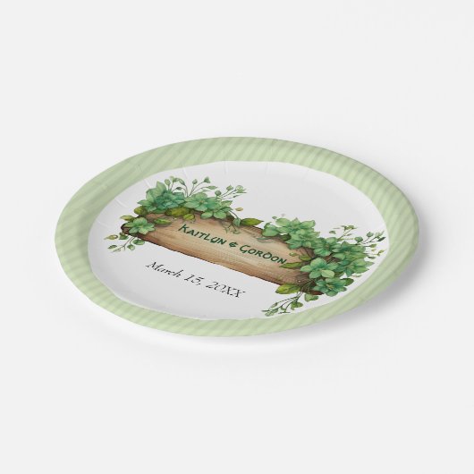 Groen en strepen St Patricks dag Ierse bruiloft Papieren Bordje (Gekanteld)