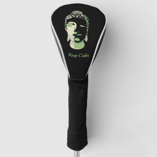 Groen en Tan Squares hand getekend boeddha silhoue Golfheadcover