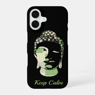 Groen en Tan Squares hand getekend boeddha silhoue iPhone 16 Hoesje