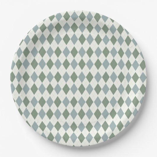 Groen en Taupe Argyle Patroon-Elegant Veelzijdig Papieren Bordje (Voorkant)