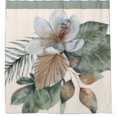 Groen en taupe botanisch douchegordijn (Voorkant)