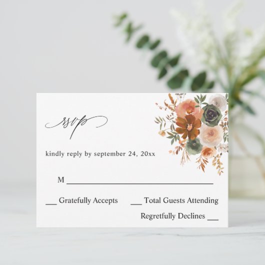 Groen en Terra Cotta Floral no Meal RSVP (Staand voorkant)