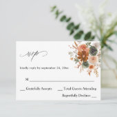 Groen en Terra Cotta Floral no Meal RSVP Kaartje (Staand voorkant)