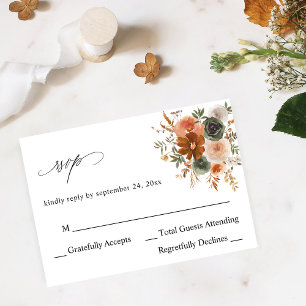 Groen en Terra Cotta Floral no Meal RSVP Kaartje