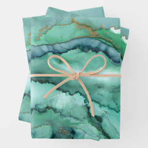 Groen en Turkoois Abstract Waterverf Marmer  Inpakpapier Vel
