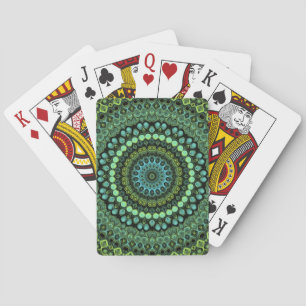 Groen en Turkoois Kaleidoscoop Mandala Patroon Pokerkaarten