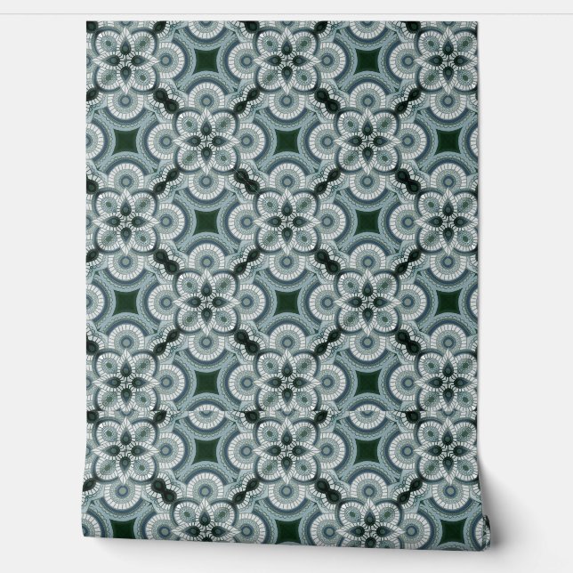 Groen en turquoise geometrisch behang 2' x 4' (Afrollen)