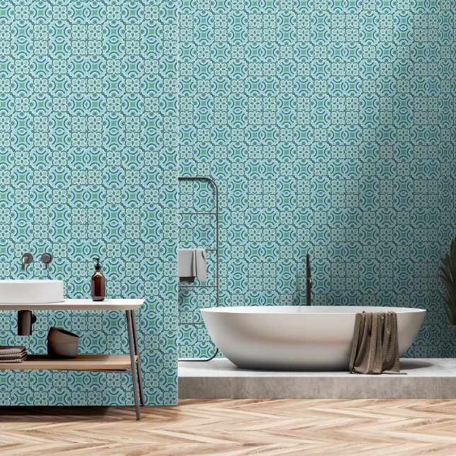 Groen en turquoise geometrisch behang 2' x 4' (Badkamer)