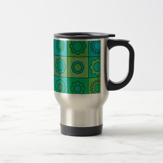 Groen en Turquoise Hippie Flower Pattern Reisbeker (Rechts)
