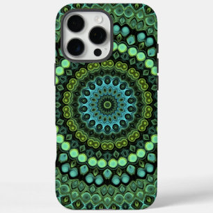 Groen en Turquoise Kaleidoscoop Mandala Patroon iPhone 16 Pro Max Hoesje