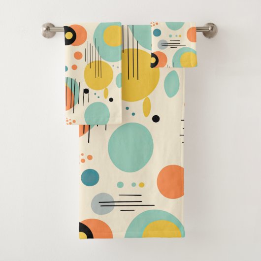 Groen en Turquoise Mid Century Modern Patroon Bad Handdoek (Insitu)