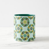 Groen en Turquoise Moderne Geometrische Bloem Patr Tweekleurige Koffiemok (Center)