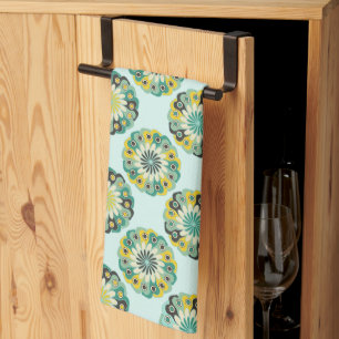 Groen en Turquoise Moderne Geometrische Bloempatro Theedoek