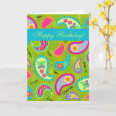 Groen en Turquoise passen Paisley Happy Birthday a Kaart (Gele Bloem)