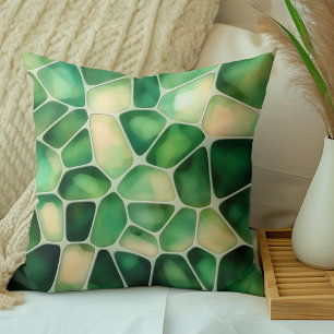 Groen en Vanille Waterverf Voronoi Pattern Kussen