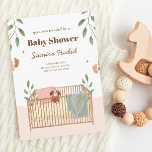 Groen en Wieg Baby shower Kaart