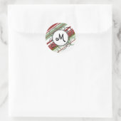 Groen en wijn Modern-Retro Stripes met monogram Ronde Sticker (Tas)