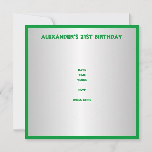 Groen en Wit 21ste verjaardagsfeest Kaart (Achterkant)